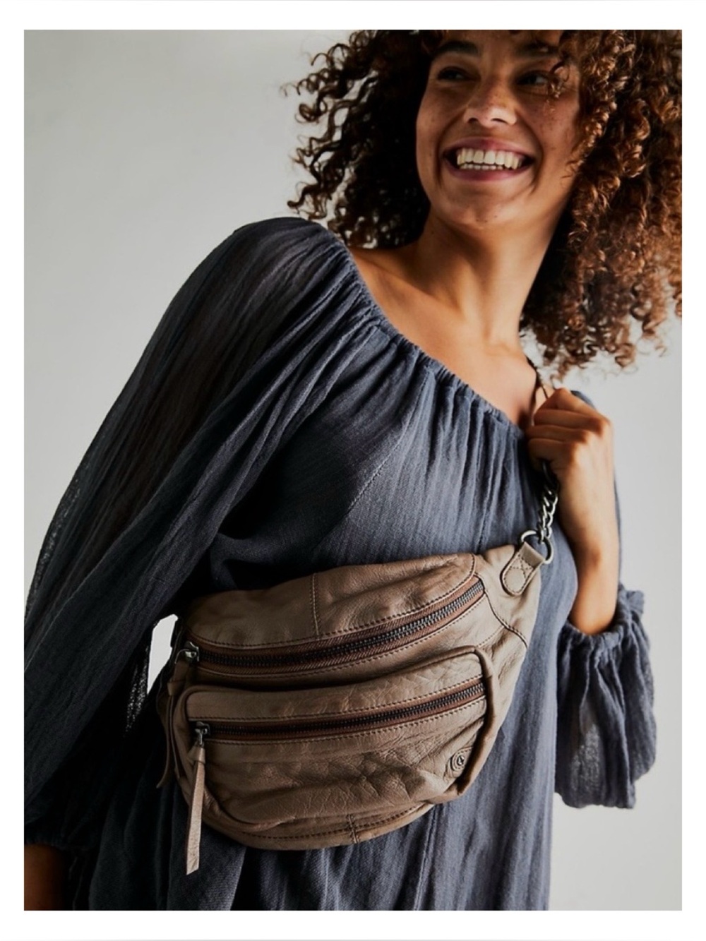 NWOT Free People Studded Archer Leather Sling Crossbody Waist Bag In Taupe